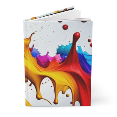 Colorful hardcover journal with paint splash design on the cover, perfect for personal journaling.