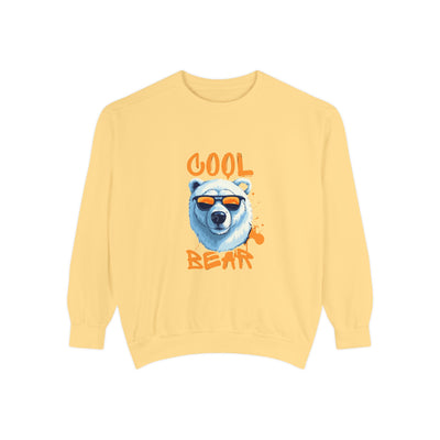 "Yellow unisex sweatshirt with cool bear graphic and sunglasses"